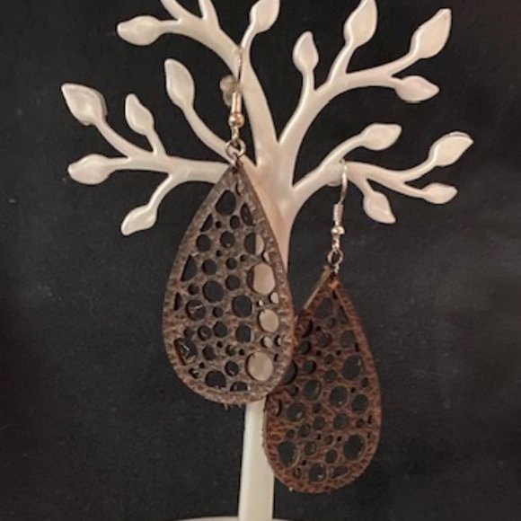 The Rubi Butterfly Jewelry - Handcrafted Leather Dangle Teardrop Earrings.